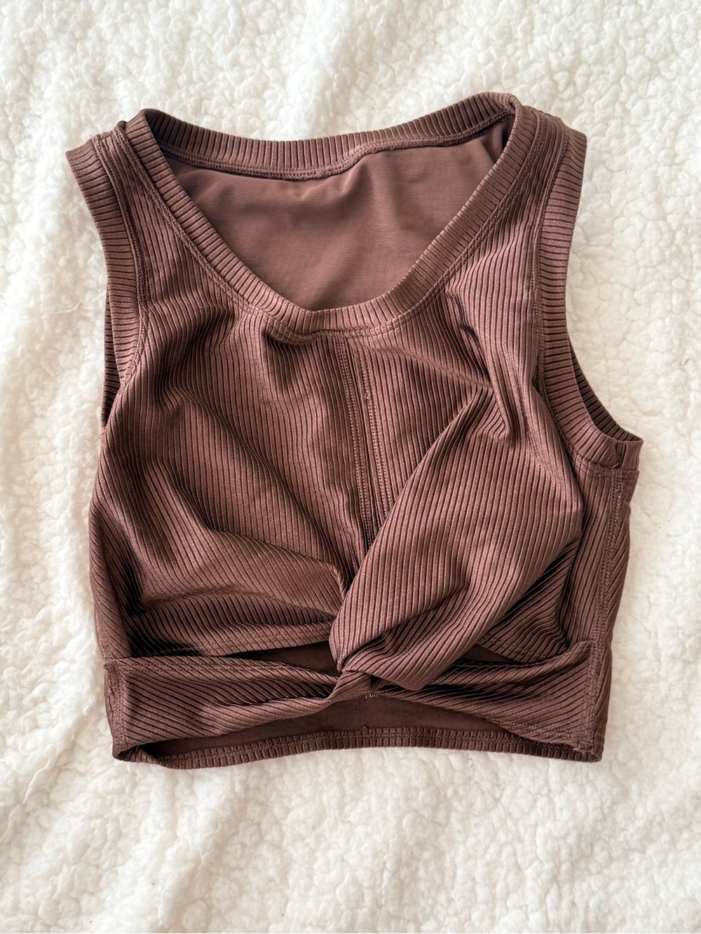 aerie Ribbed Twist-Front Crop Tank Top - Brown
